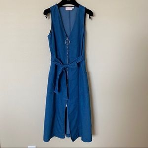 FARROW denim vest dress with ring zip detail